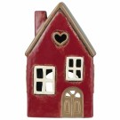 Hus i keramikk til telys, rødt med 1 hjerte thumbnail