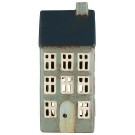 Hus i keramikk til telys, blå/grønt tak med skorstein thumbnail