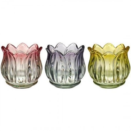 Tulipanstake til telys, rosa/bringebærrød