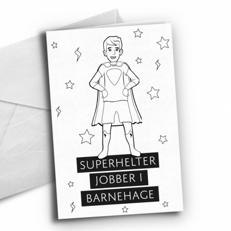 Kort, Superhelter jobber i barnehage, mann