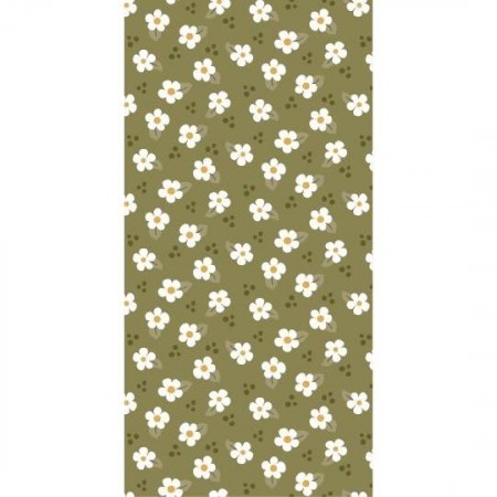 Servietter grønne m/hvite blomster, avlange