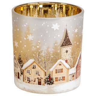 Lysglass frostet juleby 8x9 cm