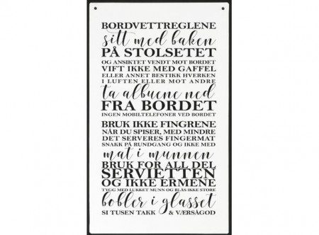 Skilt avlangt Bordvettregler