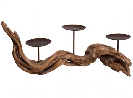 Lysestake trerot til 3 kubbelys, L: 45,5 cm