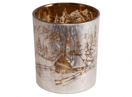 Lysglass frostet vinterhytte 9x10 cm