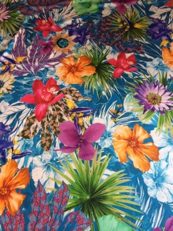 Lycra, Blå med blomster, 1 meter
