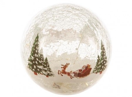 Glasskule med nisseslede, LED-lys 20 cm, 1 PÅ LAGER!
